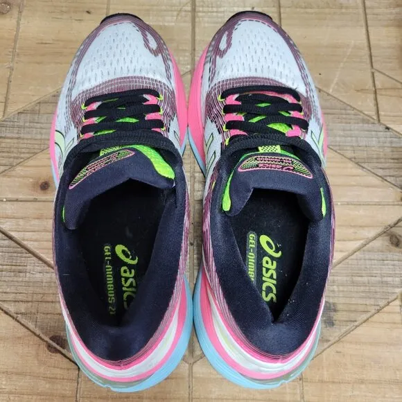 🔥 Asics Gel-Nimbus 21 White Pink Rise Bryte Running Shoes 1012A502 Women Size 6