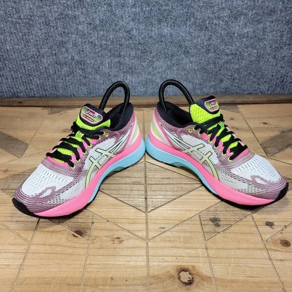 🔥 Asics Gel-Nimbus 21 White Pink Rise Bryte Running Shoes 1012A502 Women Size 6