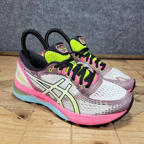 🔥 Asics Gel-Nimbus 21 White Pink Rise Bryte Running Shoes 1012A502 Women Size 6