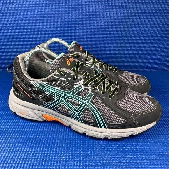 🔴 ASICS GEL-VENTURE 6 Women`s Size 9.5 Black Grey Athletic Running Shoes T7G6Q