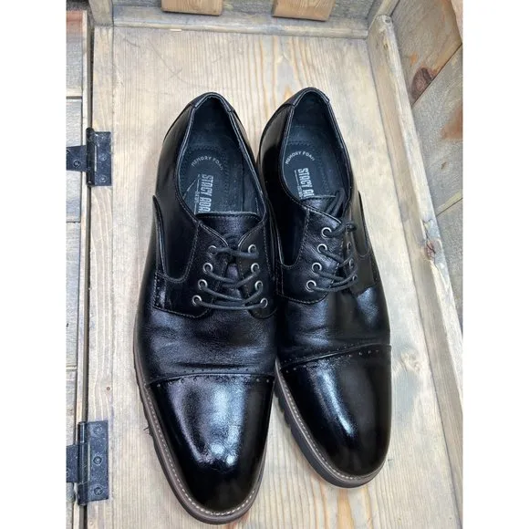 10.5 Stacy Adams Memory Foam Black Dress Shoes Cap Toe Lace Up Leather Lined