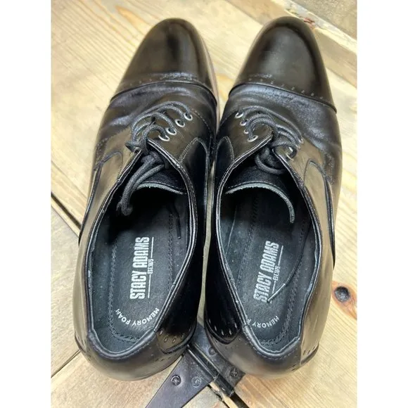 10.5 Stacy Adams Memory Foam Black Dress Shoes Cap Toe Lace Up Leather Lined