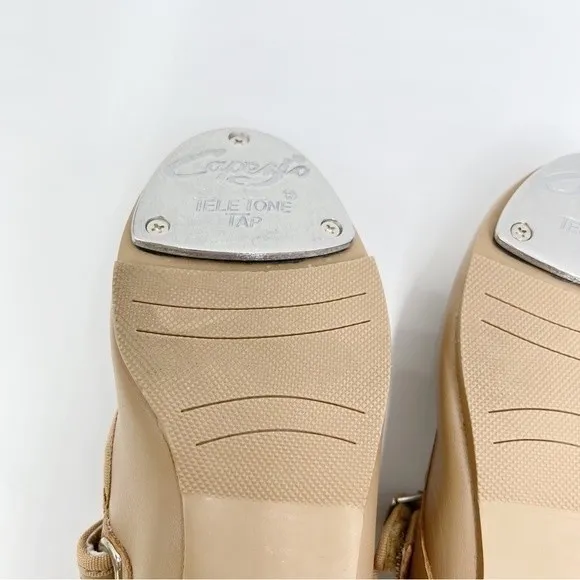 13.5 WIDE WIDTH Capezio Girls Kids 3800C Caramel Tan Leather Tap Dance Shoes