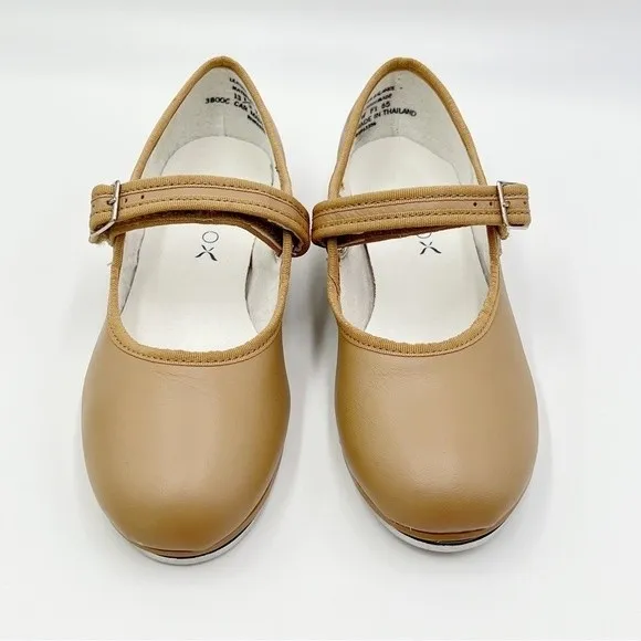13.5 WIDE WIDTH Capezio Girls Kids 3800C Caramel Tan Leather Tap Dance Shoes