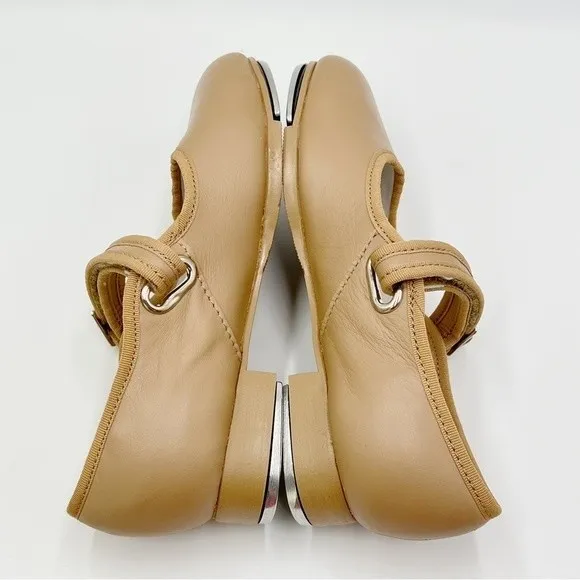 13.5 WIDE WIDTH Capezio Girls Kids 3800C Caramel Tan Leather Tap Dance Shoes