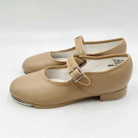 13.5 WIDE WIDTH Capezio Girls Kids 3800C Caramel Tan Leather Tap Dance Shoes