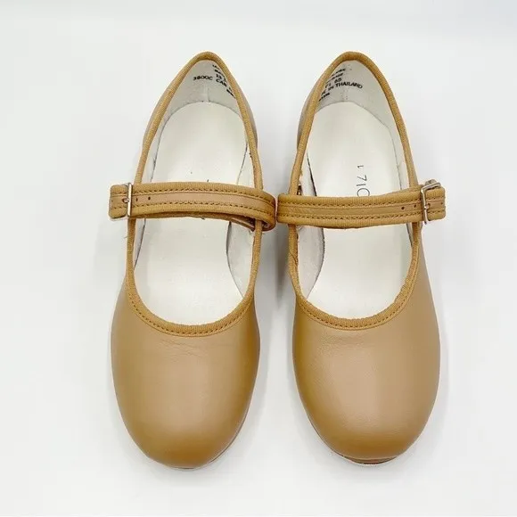 13.5 WIDE WIDTH Capezio Girls Kids 3800C Caramel Tan Leather Tap Dance Shoes