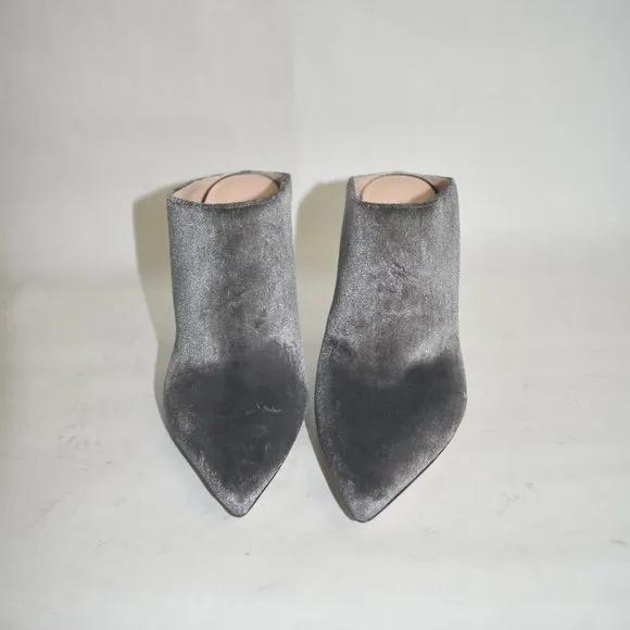 $550 STUART WEITZMAN CAMILA VELVET SLIDE MULE POINTY TOE HEEL GRAY 6 (D5)