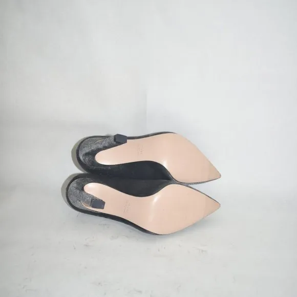 $550 STUART WEITZMAN CAMILA VELVET SLIDE MULE POINTY TOE HEEL GRAY 6 (D5)