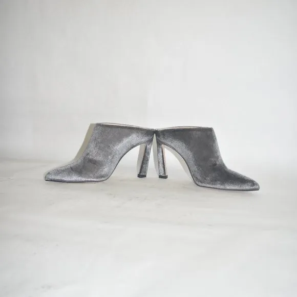 $550 STUART WEITZMAN CAMILA VELVET SLIDE MULE POINTY TOE HEEL GRAY 6 (D5)