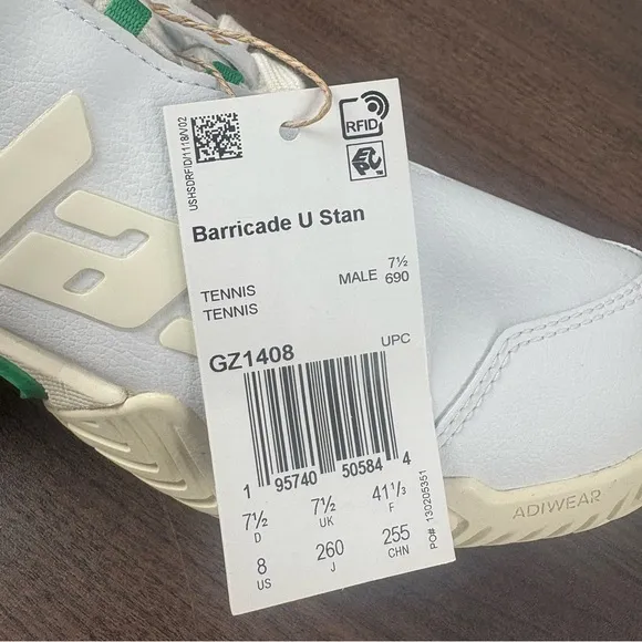 Adidas Barricade U Stan White Green Tennis Pickleball Shoes GZ1408 Men’s Sz 8