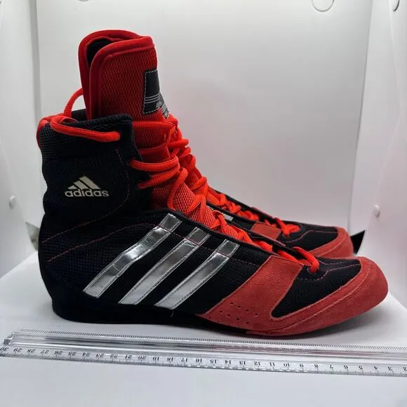 Adidas Boxing Boots High Top Athletic Combat Training Shoes Red Black Silver 11