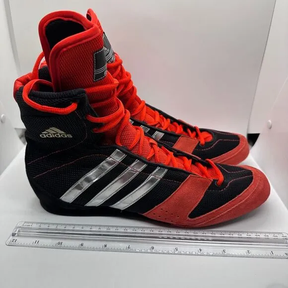 Adidas Boxing Boots High Top Athletic Combat Training Shoes Red Black Silver 11