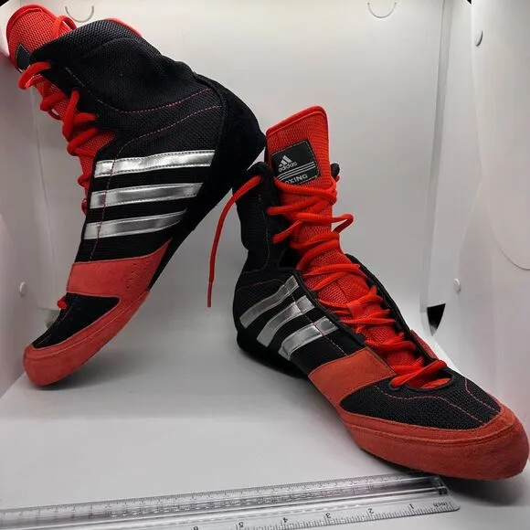 Adidas Boxing Boots High Top Athletic Combat Training Shoes Red Black Silver 11