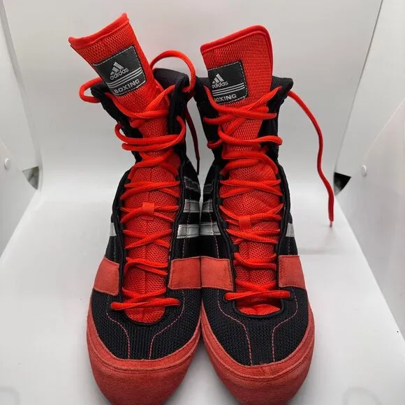 Adidas Boxing Boots High Top Athletic Combat Training Shoes Red Black Silver 11
