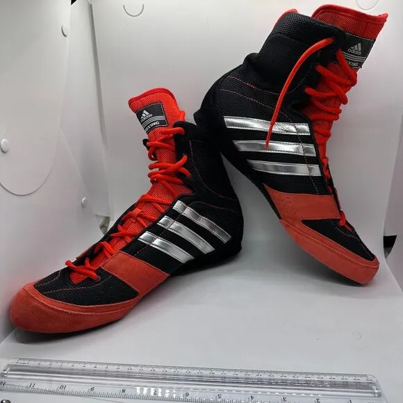 Adidas Boxing Boots High Top Athletic Combat Training Shoes Red Black Silver 11