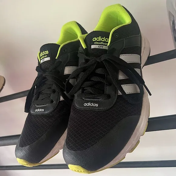 Adidas cloud foam city runners shoes lime green black bright neon athletic gym.