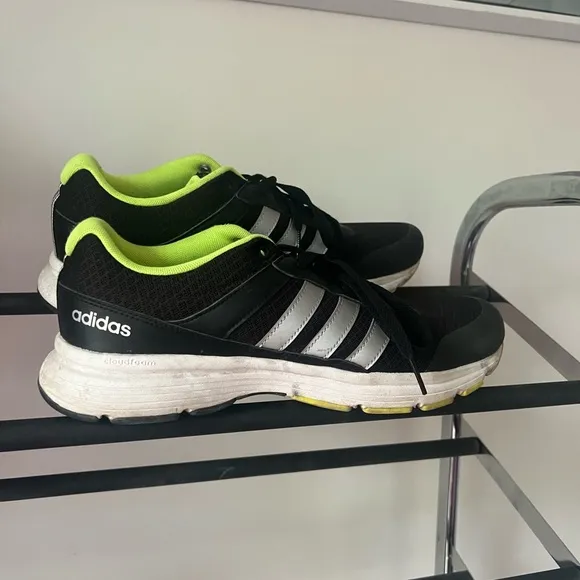 Adidas cloud foam city runners shoes lime green black bright neon athletic gym.