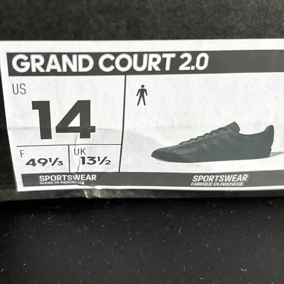 Adidas Men's Grand Court adidas 2.0 Sneaker Black Black New Size 14