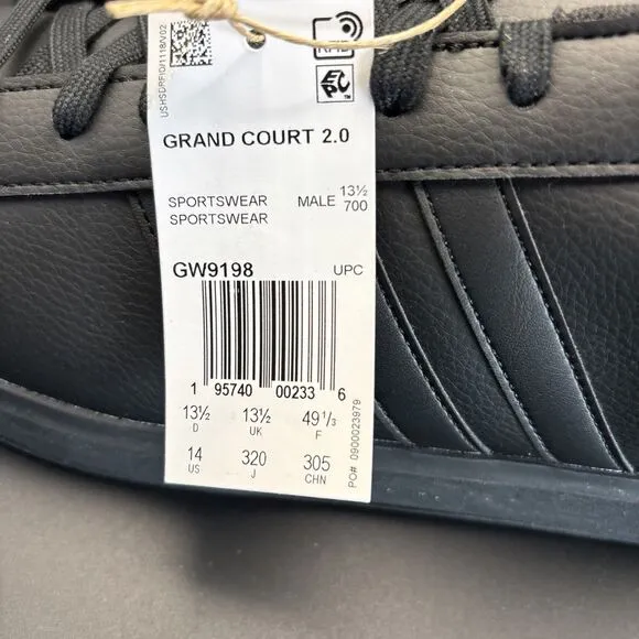 Adidas Men's Grand Court adidas 2.0 Sneaker Black Black New Size 14