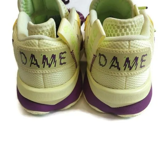 Adidas Mens Sz 5 Womens 6 Dame 8 Dame Time Basketball Shoes GY0383 Yellow Purple