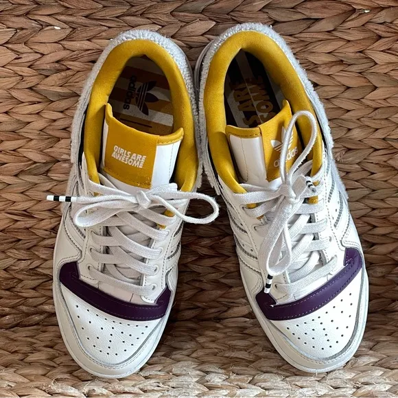 Adidas Originals Forum “Girls Are Awesome” Shoes Womens 9.5 White Purple Yellow
