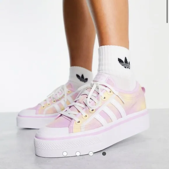Adidas Originals Nizza Platform Lilac Pink and Yellow Watercolor Sneaker Shoes