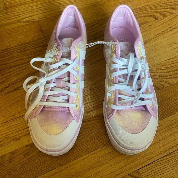Adidas Originals Nizza Platform Lilac Pink and Yellow Watercolor Sneaker Shoes