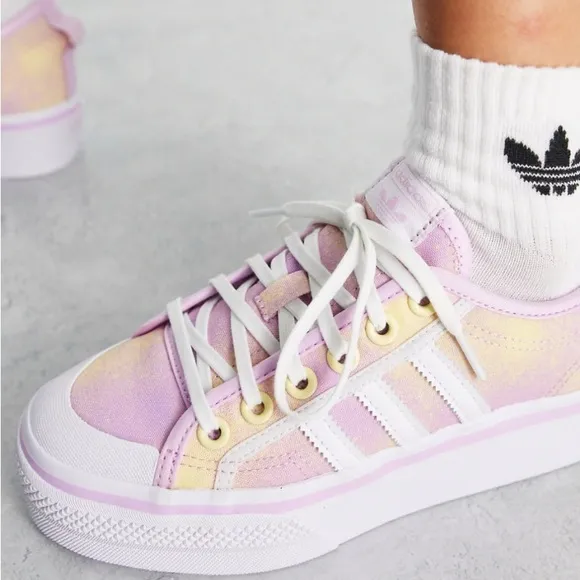 Adidas Originals Nizza Platform Lilac Pink and Yellow Watercolor Sneaker Shoes
