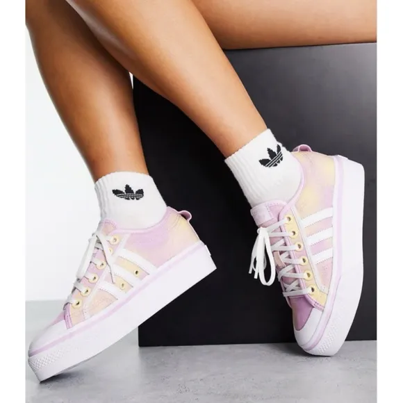 Adidas Originals Nizza Platform Lilac Pink and Yellow Watercolor Sneaker Shoes