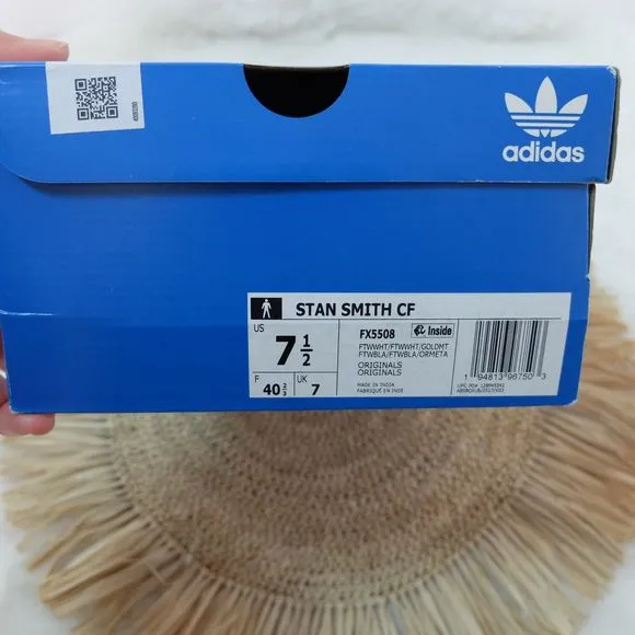 Adidas Originals Stan Smith CF White Cloud Gold Metallic Shoes Size 7 1/2