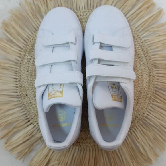 Adidas Originals Stan Smith CF White Cloud Gold Metallic Shoes Size 7 1/2