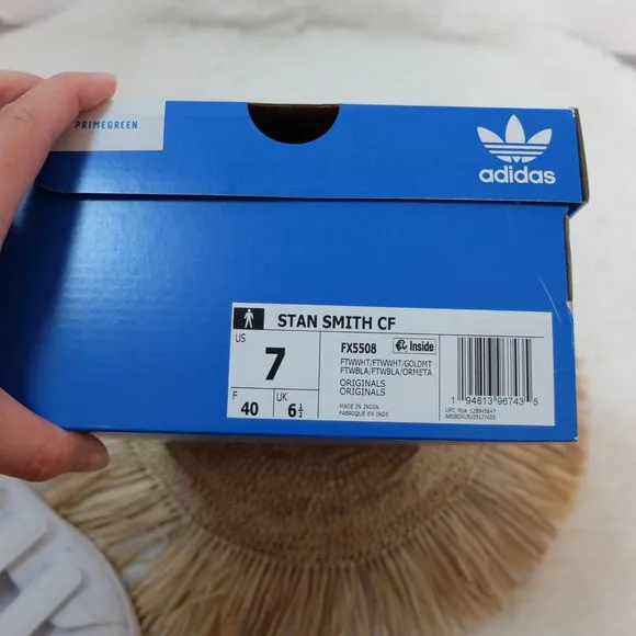 Adidas Originals Stan Smith CF White Cloud Gold Metallic Shoes Size 7