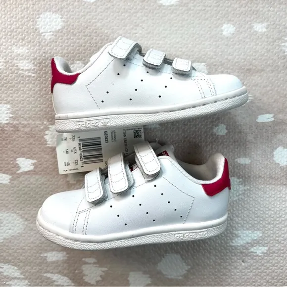 Adidas Stan Smith Kids White and Pink Sneakers Shoes For Girls 7K