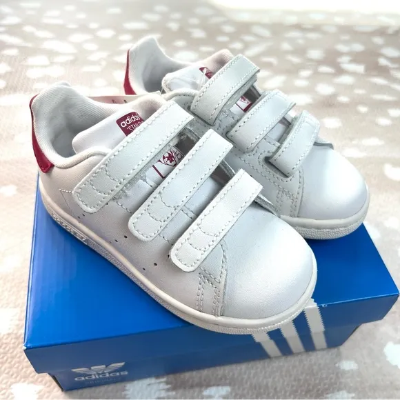 Adidas Stan Smith Kids White and Pink Sneakers Shoes For Girls 7K
