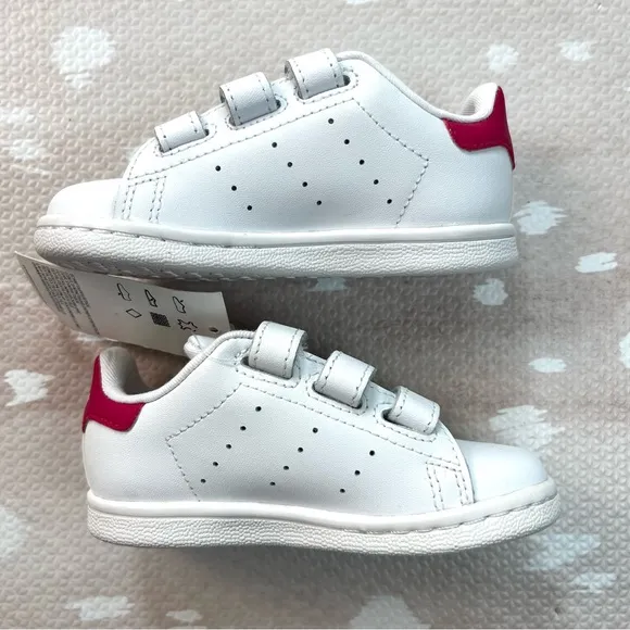 Adidas Stan Smith Kids White and Pink Sneakers Shoes For Girls 7K