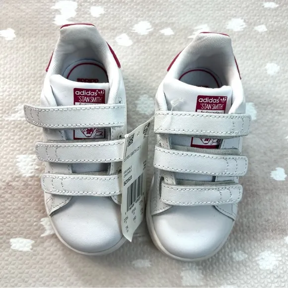 Adidas Stan Smith Kids White and Pink Sneakers Shoes For Girls 7K