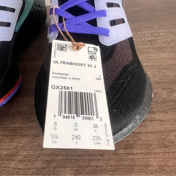 Adidas Ultraboost 21 Black Pulse Aqua Men's / Junior’s Shoe Size 5.5 #288