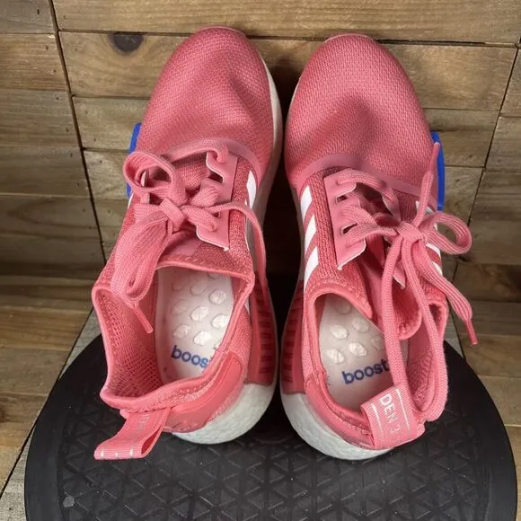 Adidas NMD_R1 Sneakers Pink White FX7073 Women’s Size 6.5 Lace Up Shoes Athletic