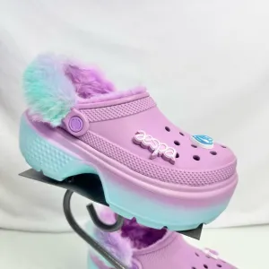 Aespa X Crocs Stomp Lined Faux Fur Purple Clogs Platform Shoes Women’s Size 6