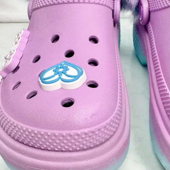 Aespa X Crocs Stomp Lined Faux Fur Purple Clogs Platform Shoes Women’s Size 6