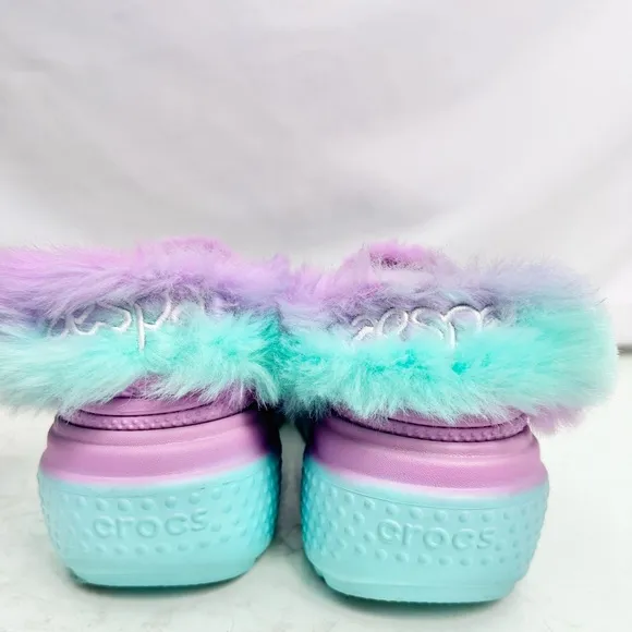 Aespa X Crocs Stomp Lined Faux Fur Purple Clogs Platform Shoes Women’s Size 6