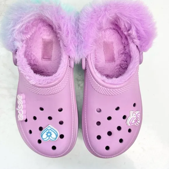 Aespa X Crocs Stomp Lined Faux Fur Purple Clogs Platform Shoes Women’s Size 6