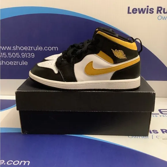 Air Jordan 1 Mid White Pollen Black Kids 3y