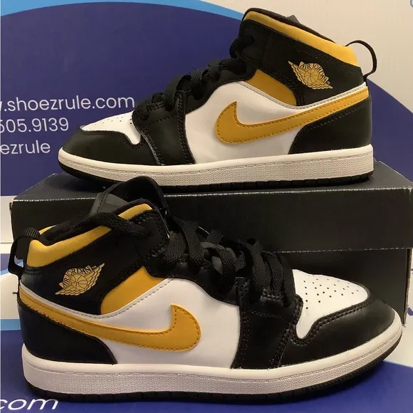 Air Jordan 1 Mid White Pollen Black Kids 3y