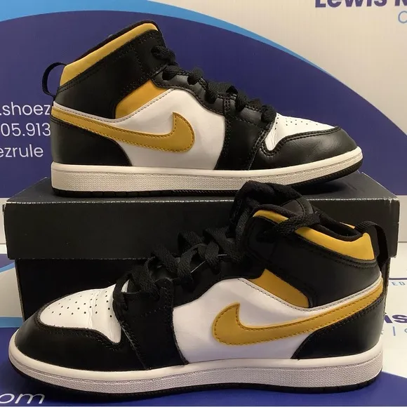 Air Jordan 1 Mid White Pollen Black Kids 3y
