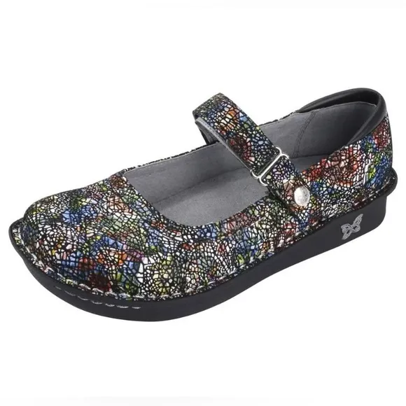 Alegria Belle Cathedral Slim Mary Jane Leather Multi-Colored Velcro Shoe-Sz 37