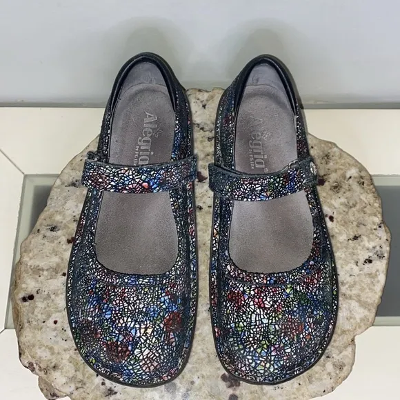 Alegria Belle Cathedral Slim Mary Jane Leather Multi-Colored Velcro Shoe-Sz 37