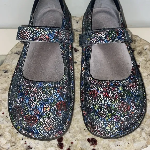 Alegria Belle Cathedral Slim Mary Jane Leather Multi-Colored Velcro Shoe-Sz 37