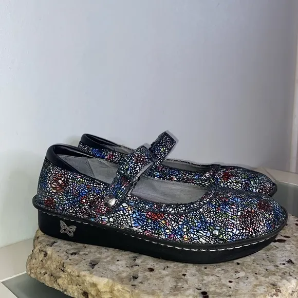 Alegria Belle Cathedral Slim Mary Jane Leather Multi-Colored Velcro Shoe-Sz 37